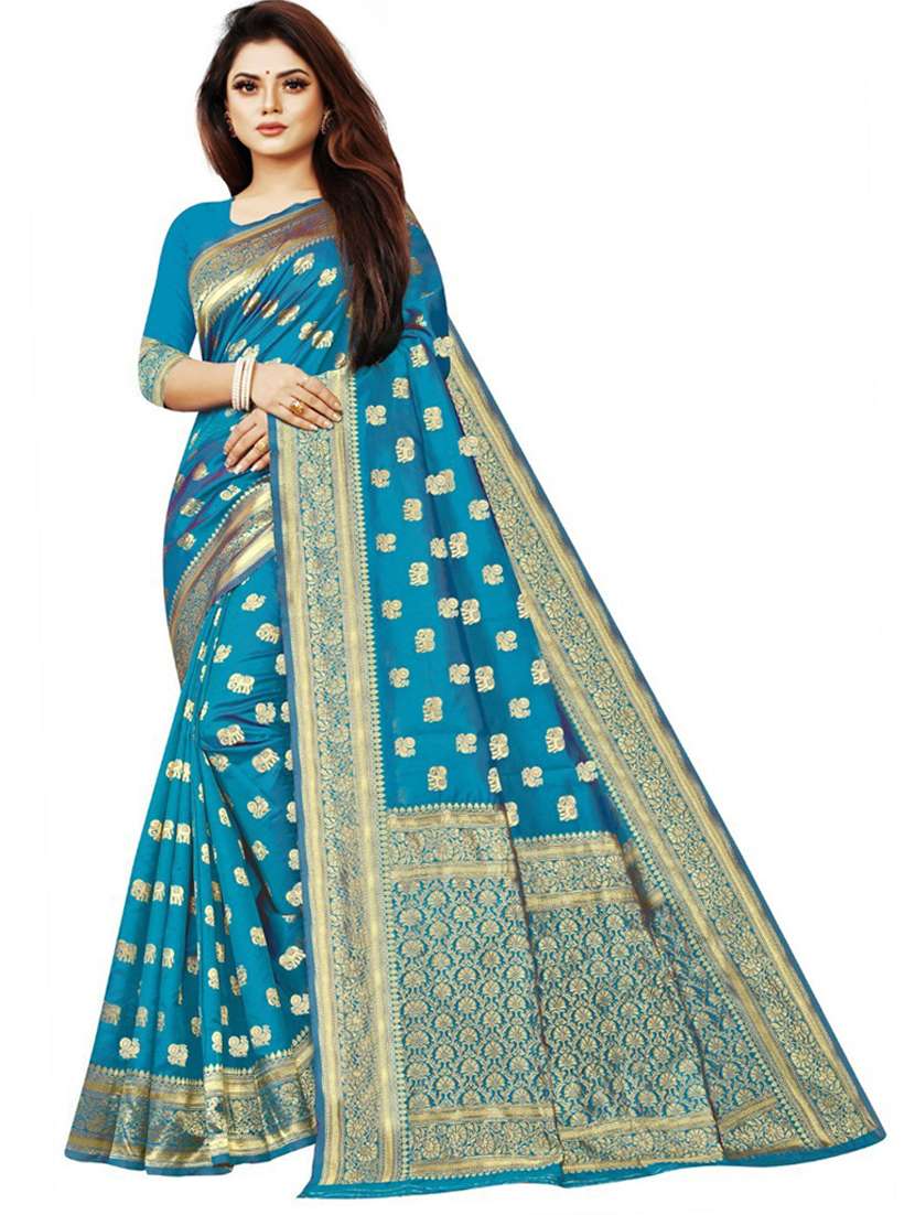 blue banarasi saree with blouse - 18758493 - Zoom Image - 0
