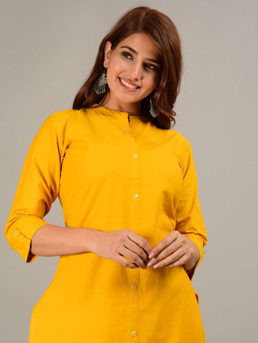 yellow cotton kurta pant set - 18758739 - Standard Image - 3