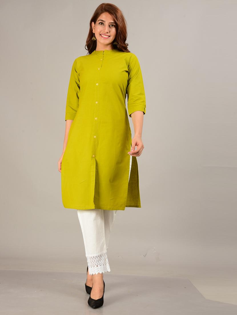 olive cotton kurta pant set - 18758740 - Zoom Image - 0