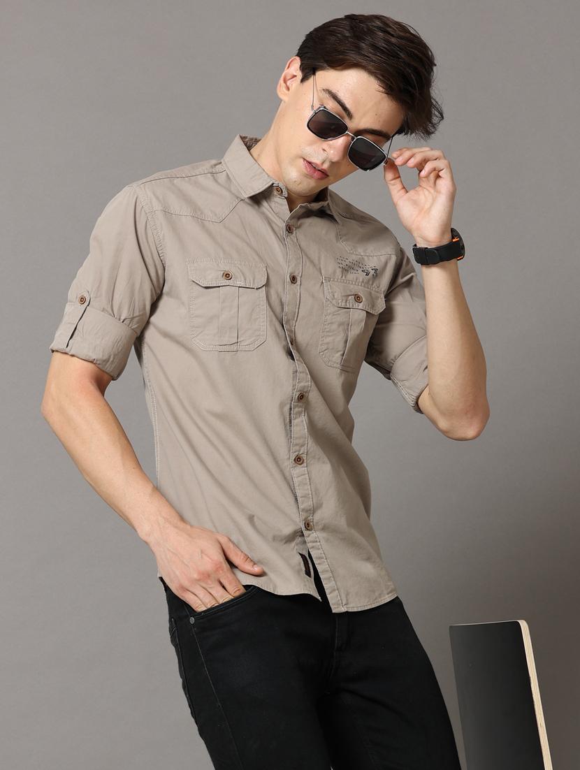 grey cotton casual shirt - 18758744 - Standard Image - 3