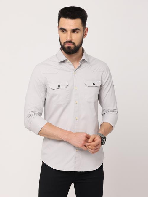 grey cotton casual shirt - 18758753 - Standard Image - 0