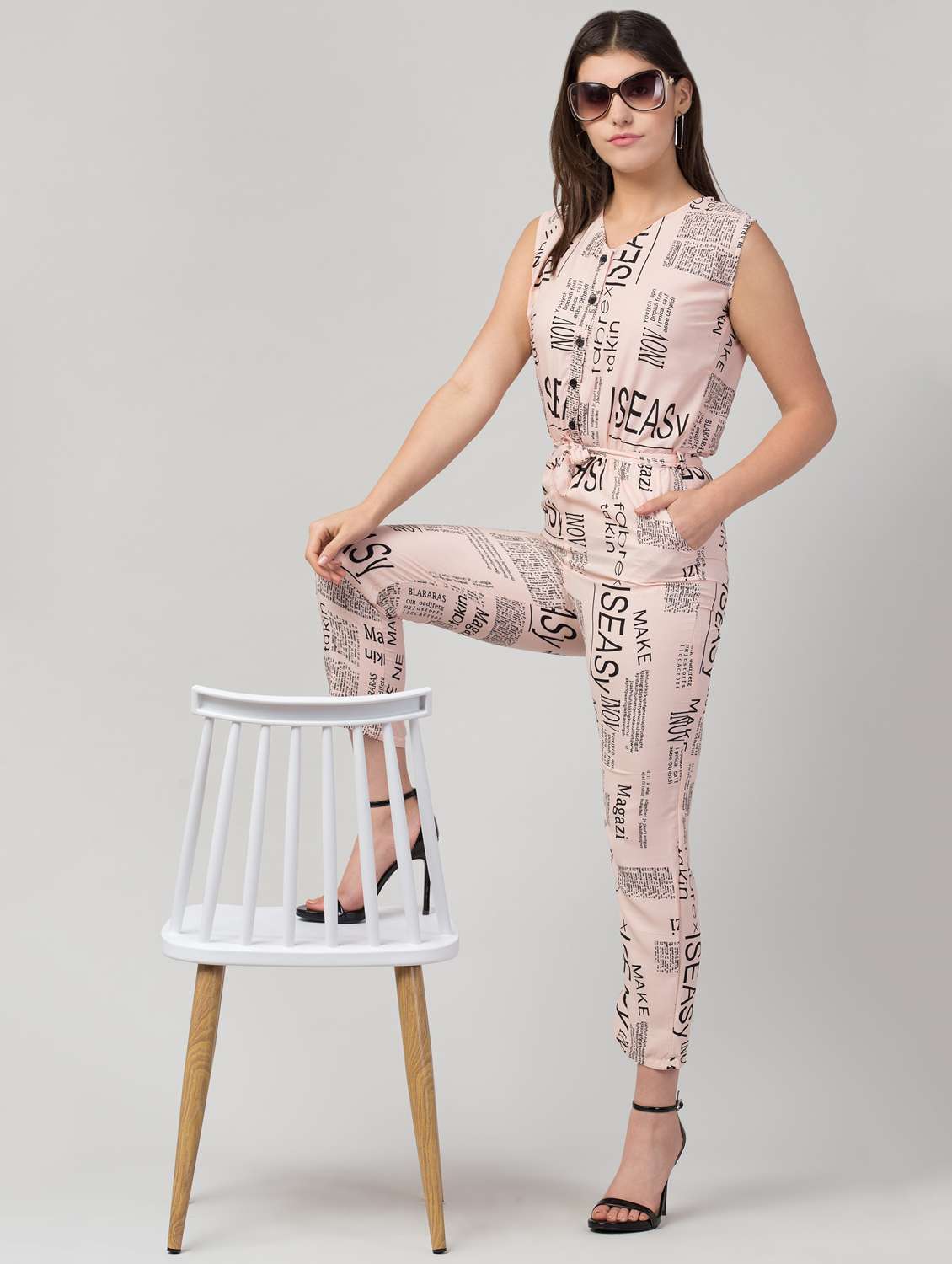 pink crepe full leg jumpsuit - 18760490 - Standard Image - 3