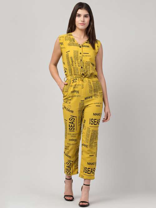 yellow crepe full leg jumpsuit - 18760492 - Standard Image - 0