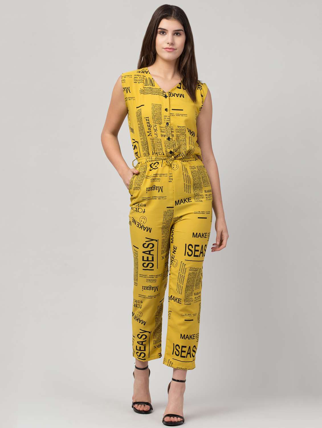 yellow crepe full leg jumpsuit - 18760492 - Zoom Image - 0