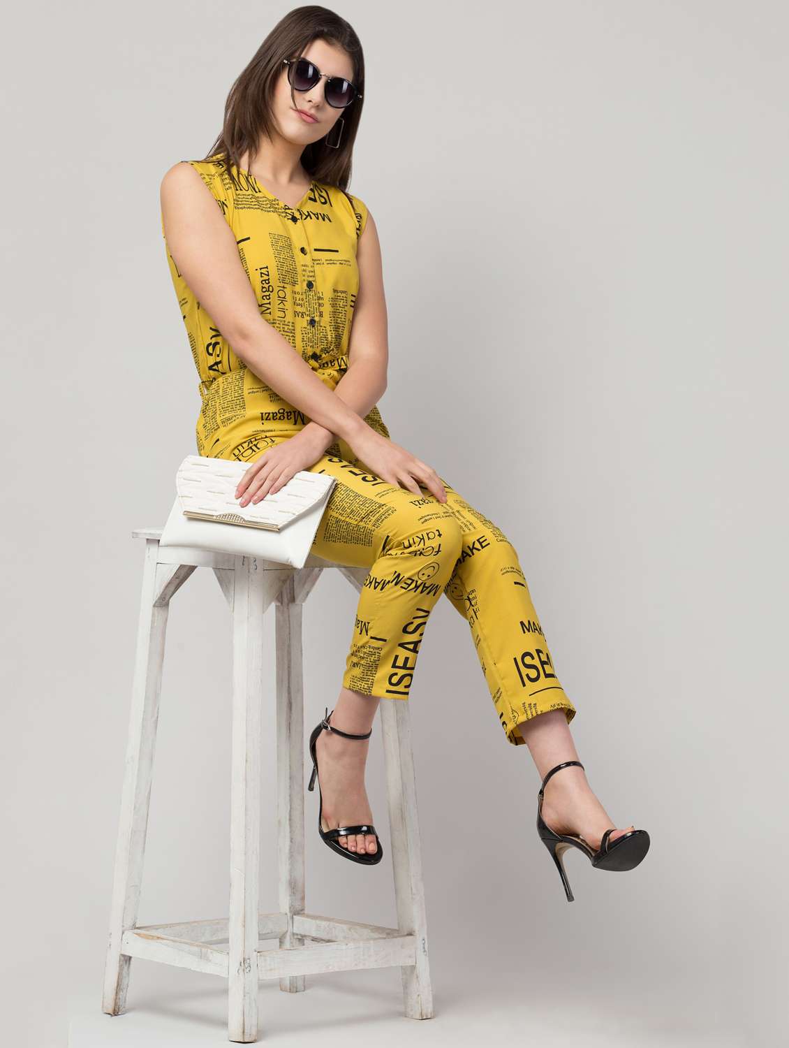 yellow crepe full leg jumpsuit - 18760492 - Standard Image - 3