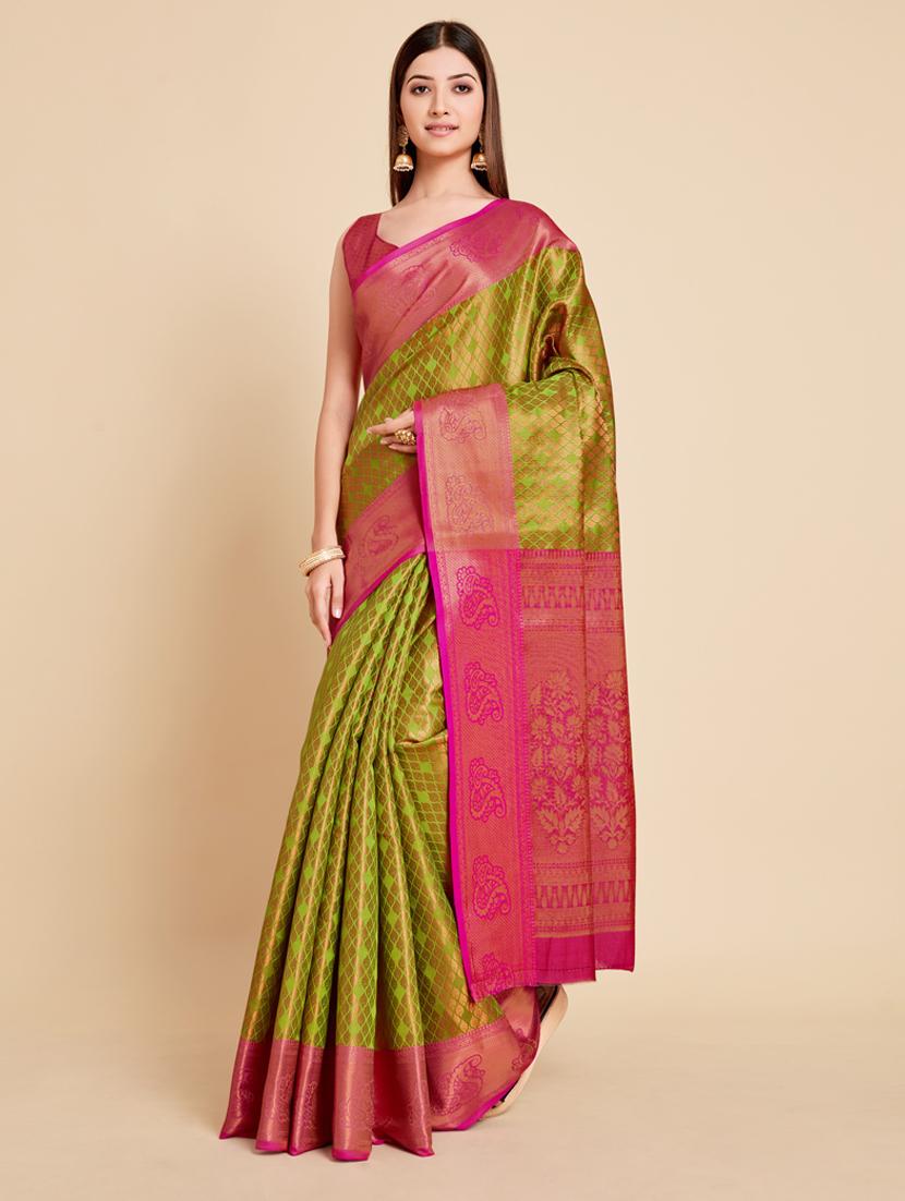 light green art silk kanjivaram saree with blouse - 18762254 - Zoom Image - 0