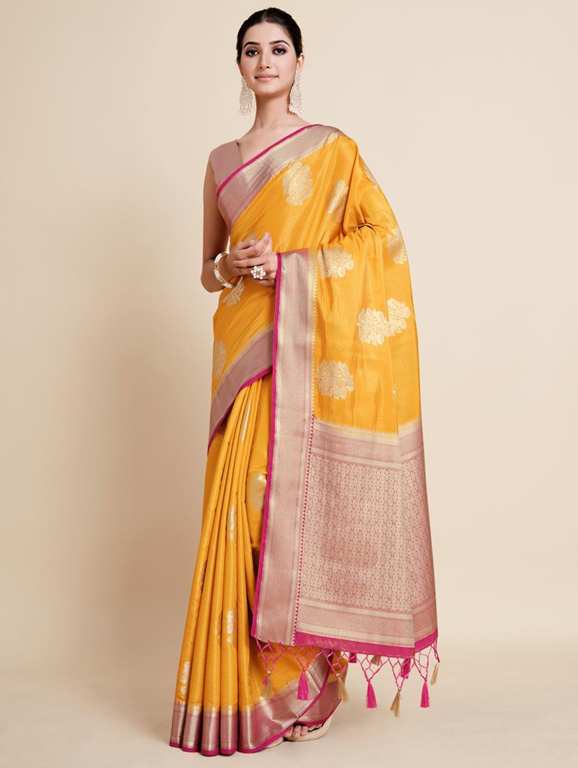 women's self design mustard colored saree with blouse - 18762257 - Zoom Image - 0