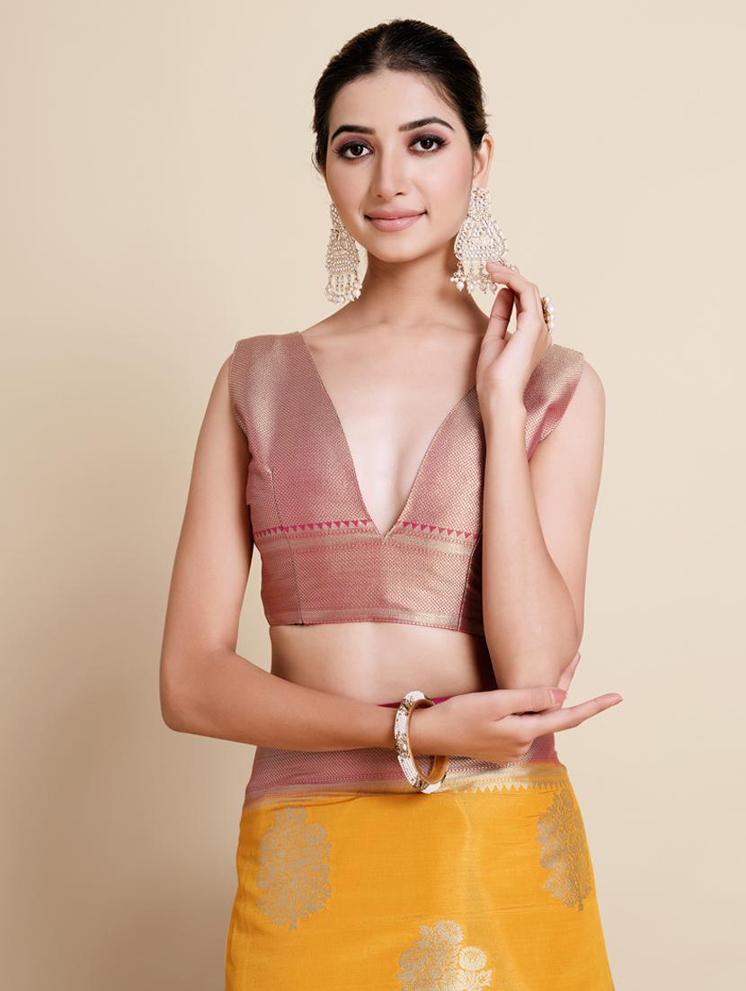 women's self design mustard colored saree with blouse - 18762257 - Standard Image - 3