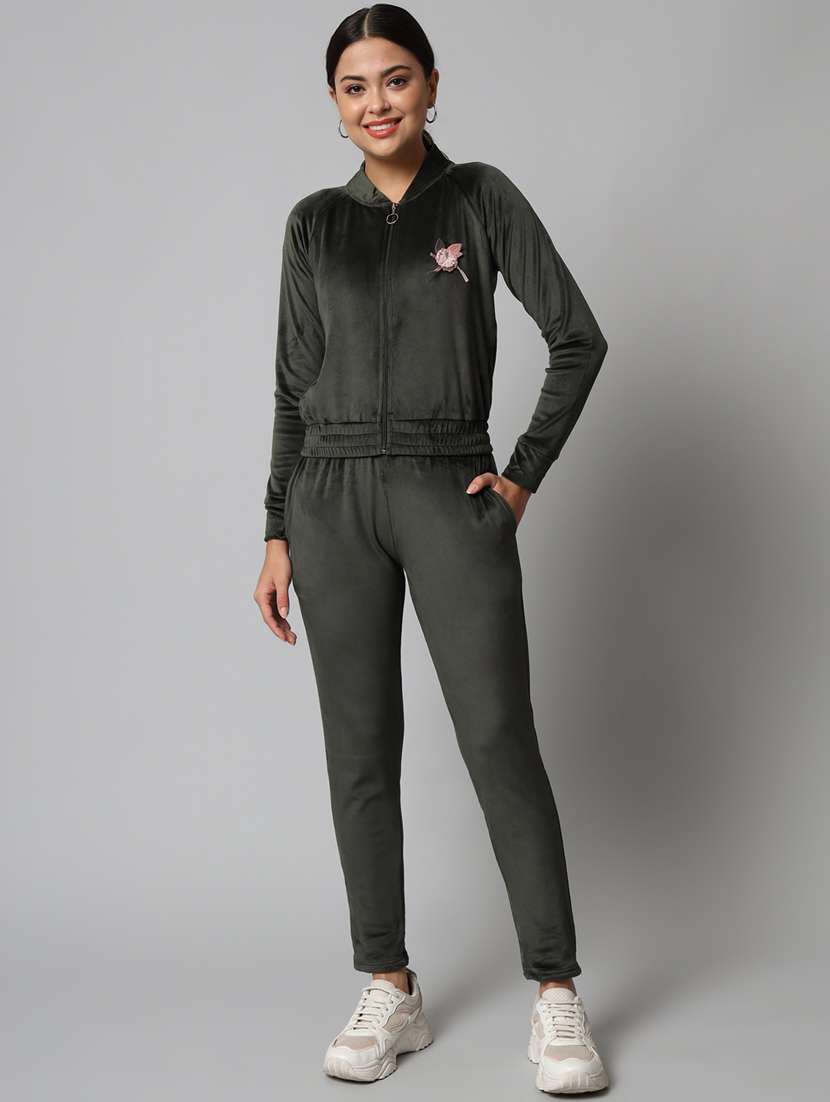 Buy online Women Green Solid Track Suit from Tights, Trackpants