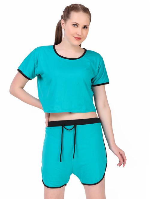 contrast bind solid nightwear shorts set - 18766042 - Standard Image - 0