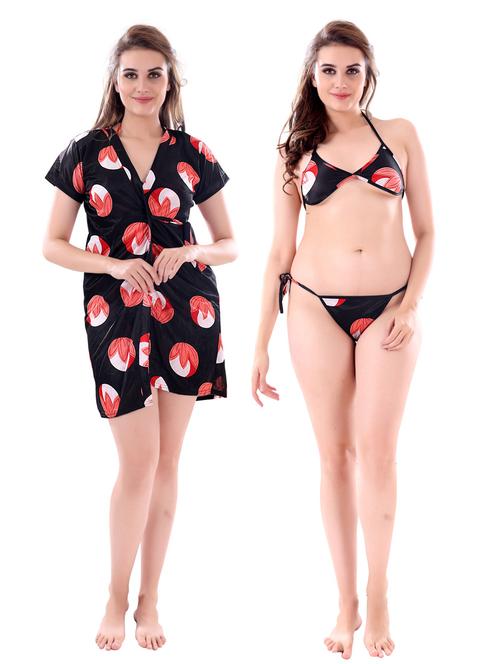 solid three piece night wear set - 18766114 - Standard Image - 0