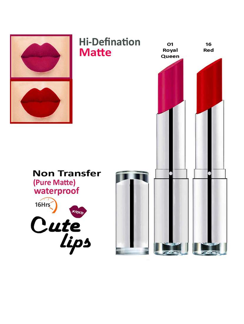 b.berry cute lips non transfer matte lipstick 2.4 gm each - 01 royal queen 16 red