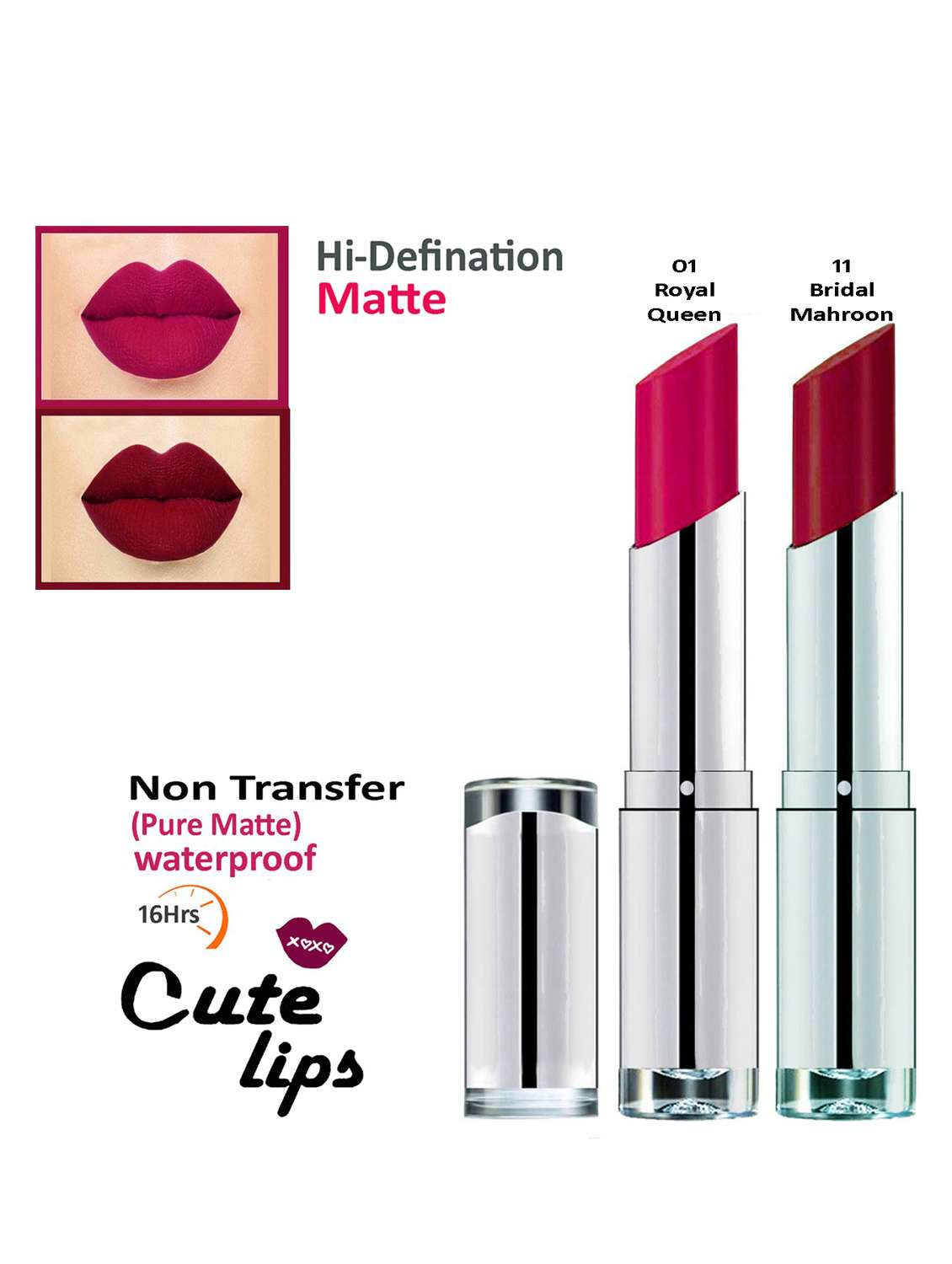 b.berry cute lips non transfer matte lipstick 2.4 gm each - 01 royal queen 11 bridal mahroon