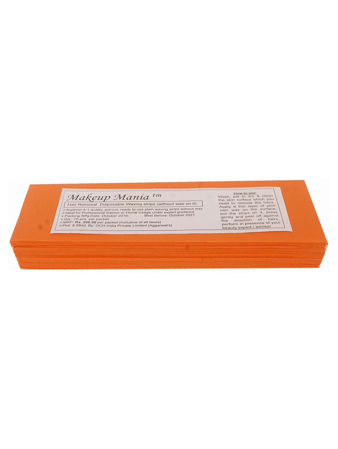 makeup mania 070 pcs large waxing strips, non-woven hair removal plain waxing strips - orange 70 pcs