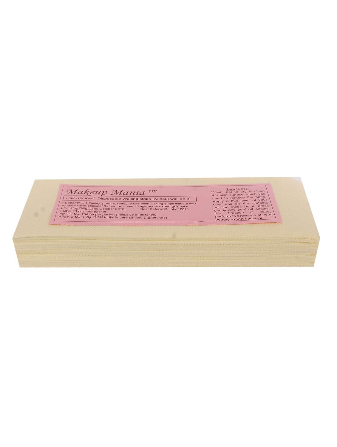 makeup mania 070 pcs large waxing strips, non-woven hair removal plain waxing strips - ivory 70 pcs