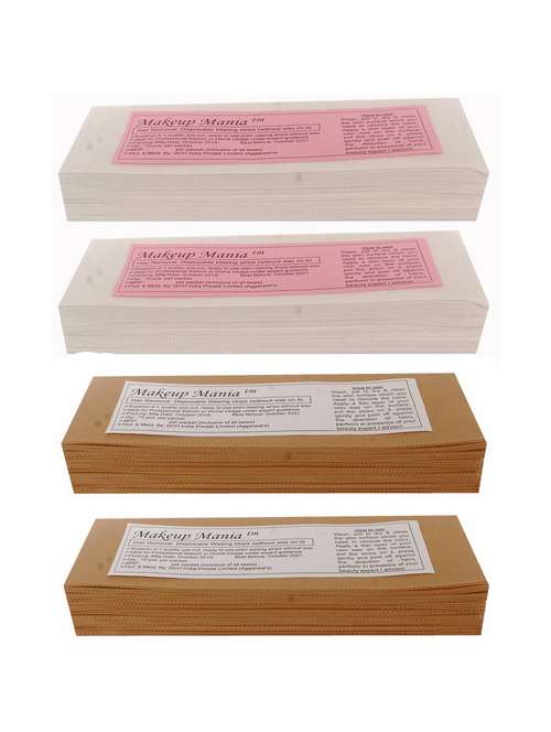 makeup mania 280 pcs large waxing strips, non-woven hair removal plain waxing strips - white-brown