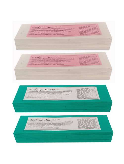 makeup mania 280 pcs large waxing strips, non-woven hair removal plain waxing strips - white-green