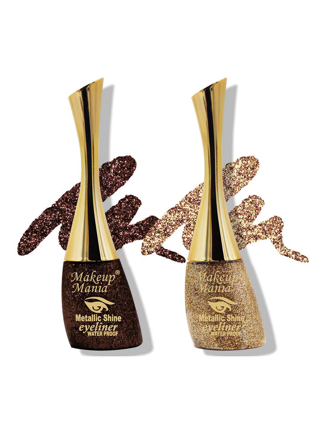 metallic shine glitter eyeliner, brown & gold yellow - shade 12-17