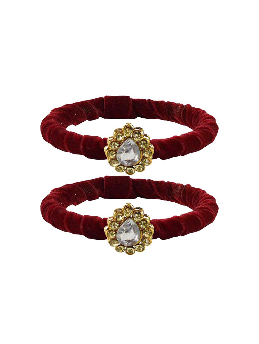 Pooja Bangles Silver Plated Mirror Velvet Bangle Set