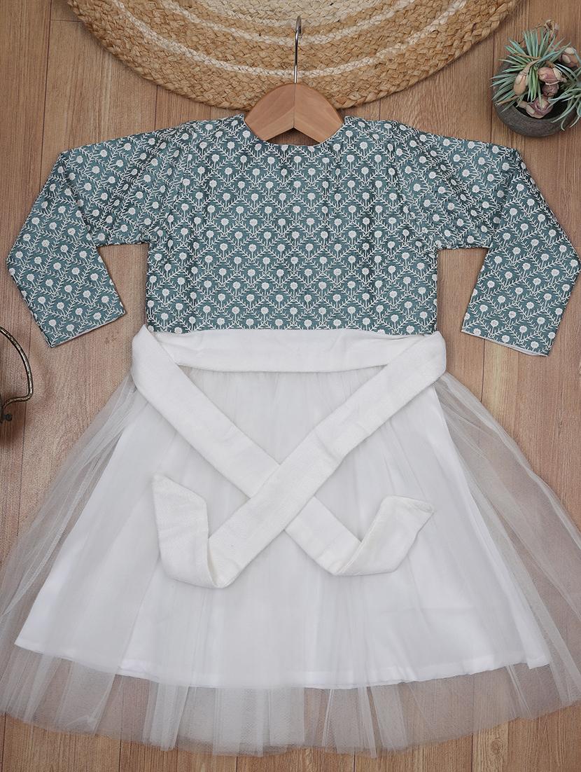 girl white solid rounnd neck frock with jacket - 18788746 -  Zoom Image - 0