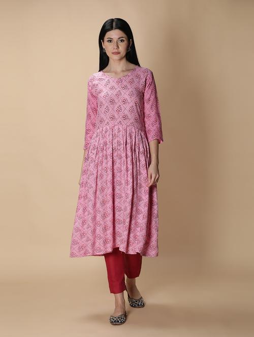 pink rayon kurta pant  set - 18789258 -  Standard Image - 0