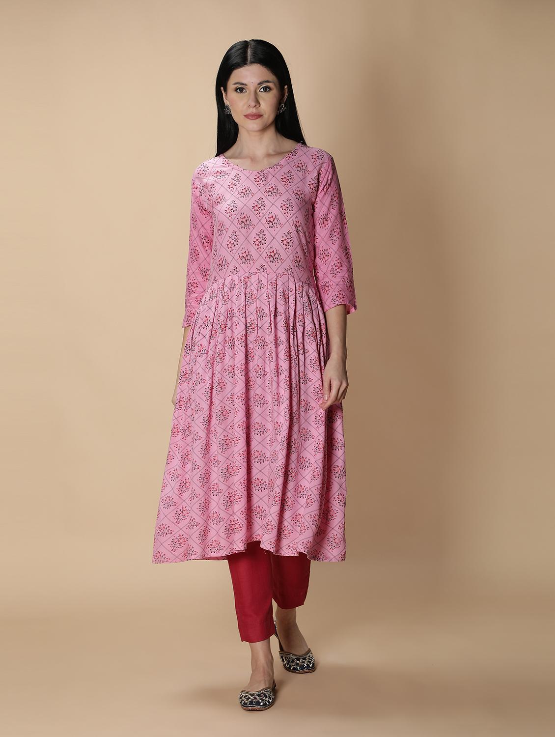 pink rayon kurta pant  set - 18789258 -  Zoom Image - 0