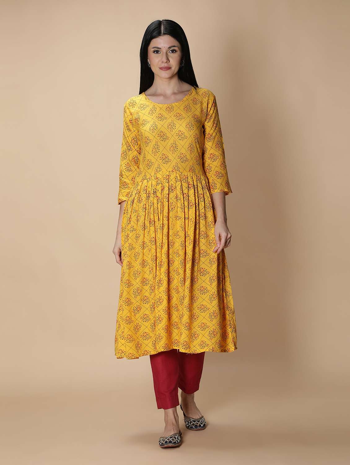 yellow rayon kurta pant set - 18789259 - Zoom Image - 0