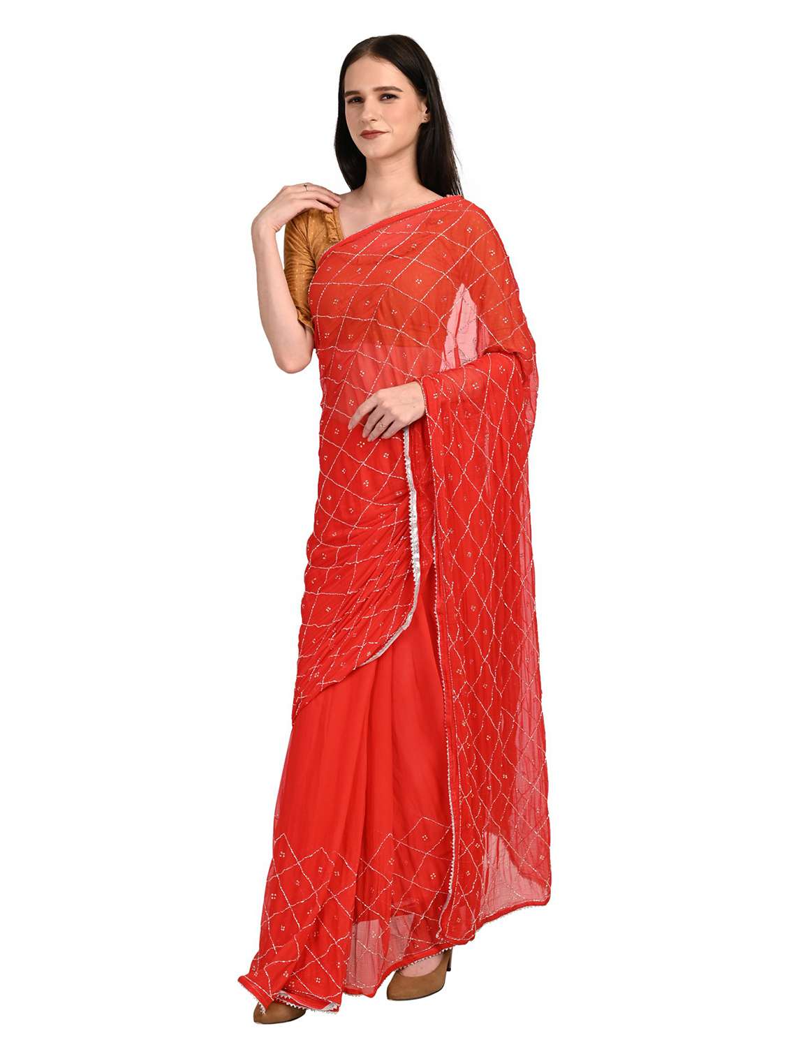 women's null red colored saree with blouse - 18789482 -  Standard Image - 3