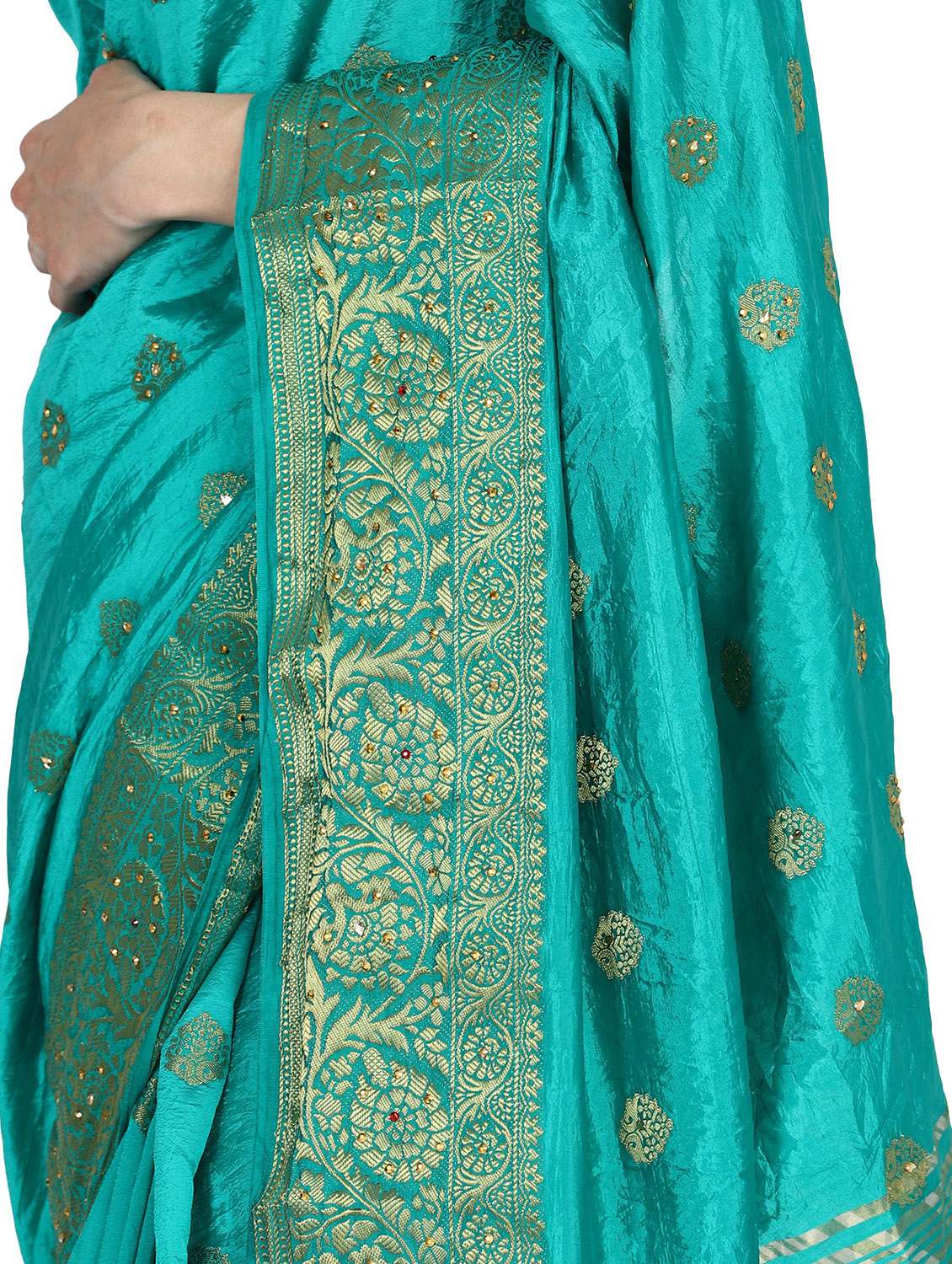 women's self design turquoise colored saree with blouse - 18789546 -  Standard Image - 3