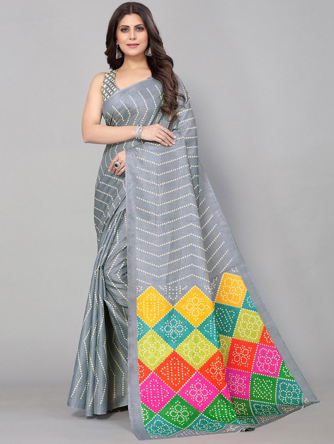 women's bandhani grey colored saree with blouse - 18790234 - Zoom Image - 0