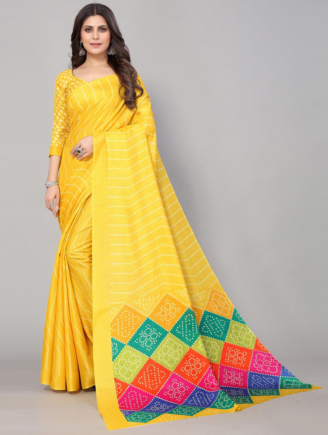 yellow bandhani print saree with blouse - 18790237 - Zoom Image - 0