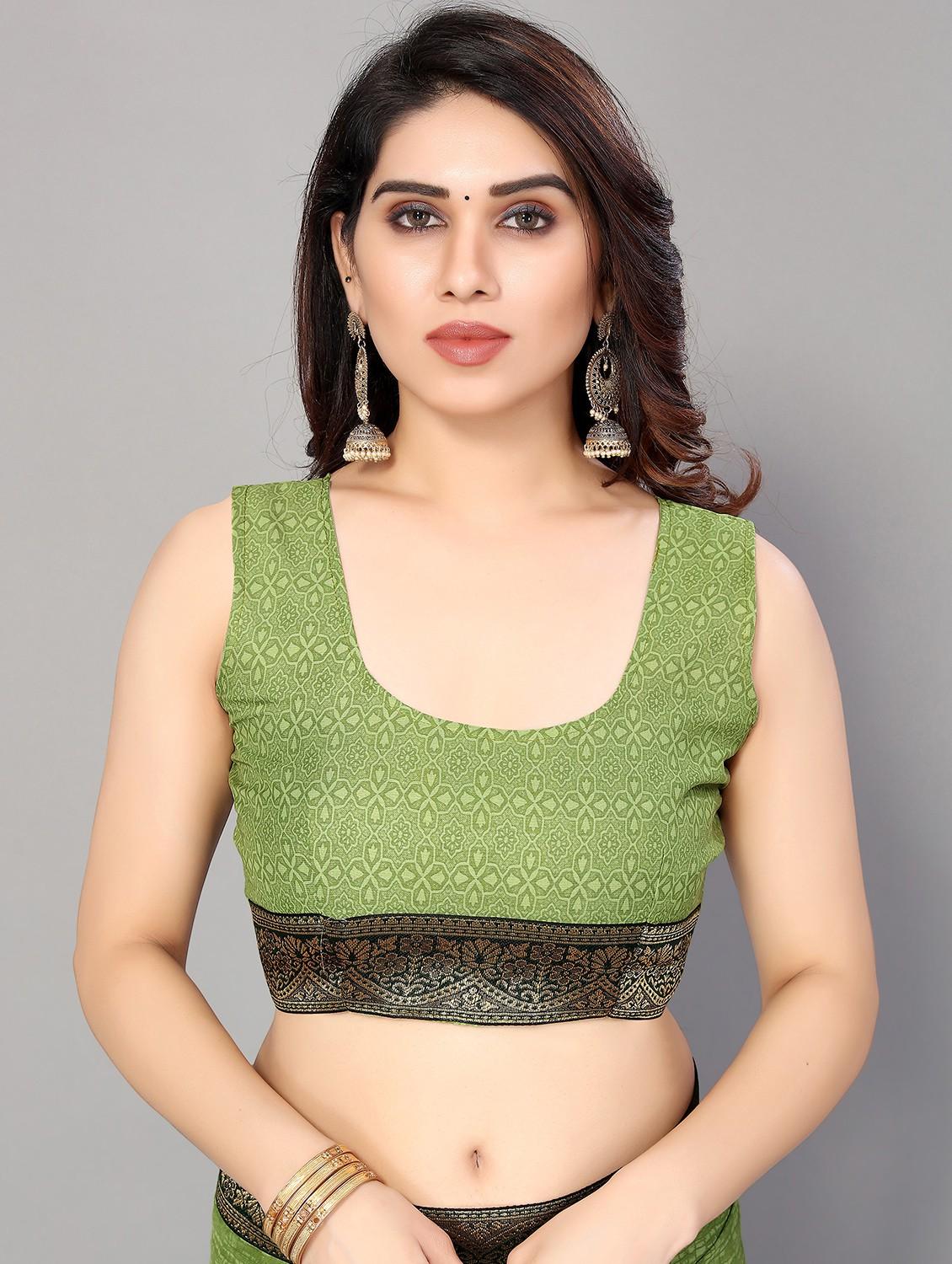 green georgette printed saree with blouse - 18790250 - Standard Image - 3
