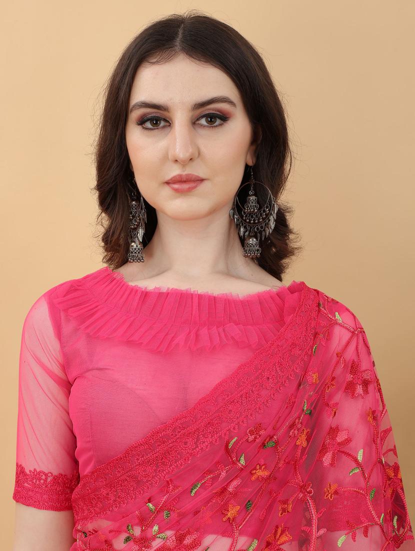 pink floral embroidered saree with blouse - 18790299 - Standard Image - 5