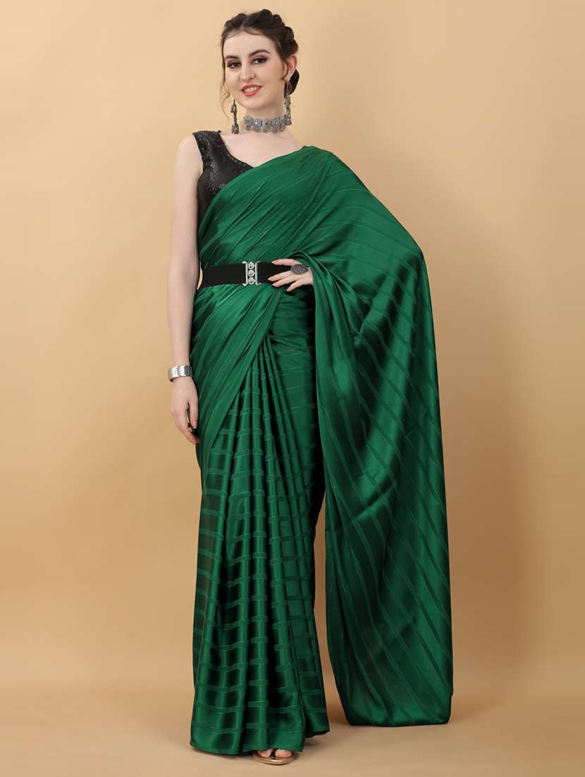 bottle green plain saree with blouse - 18790303 - Zoom Image - 0