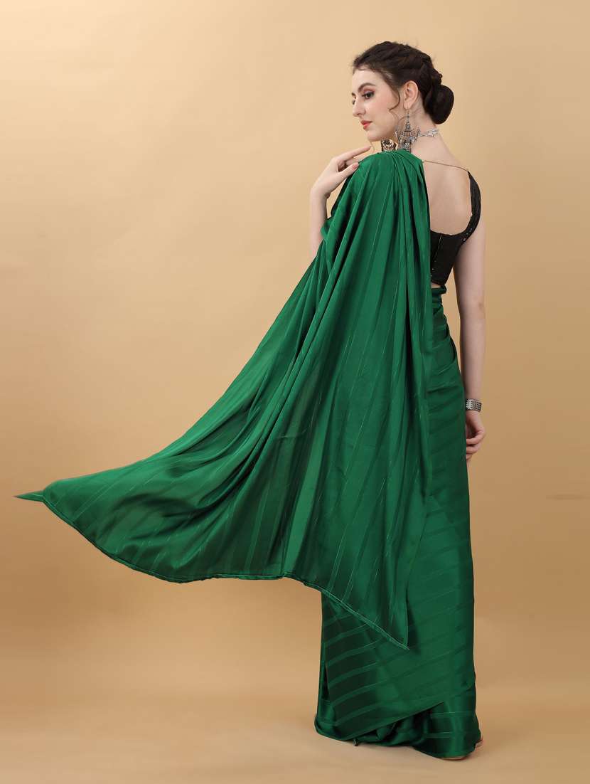 bottle green plain saree with blouse - 18790303 - Standard Image - 3