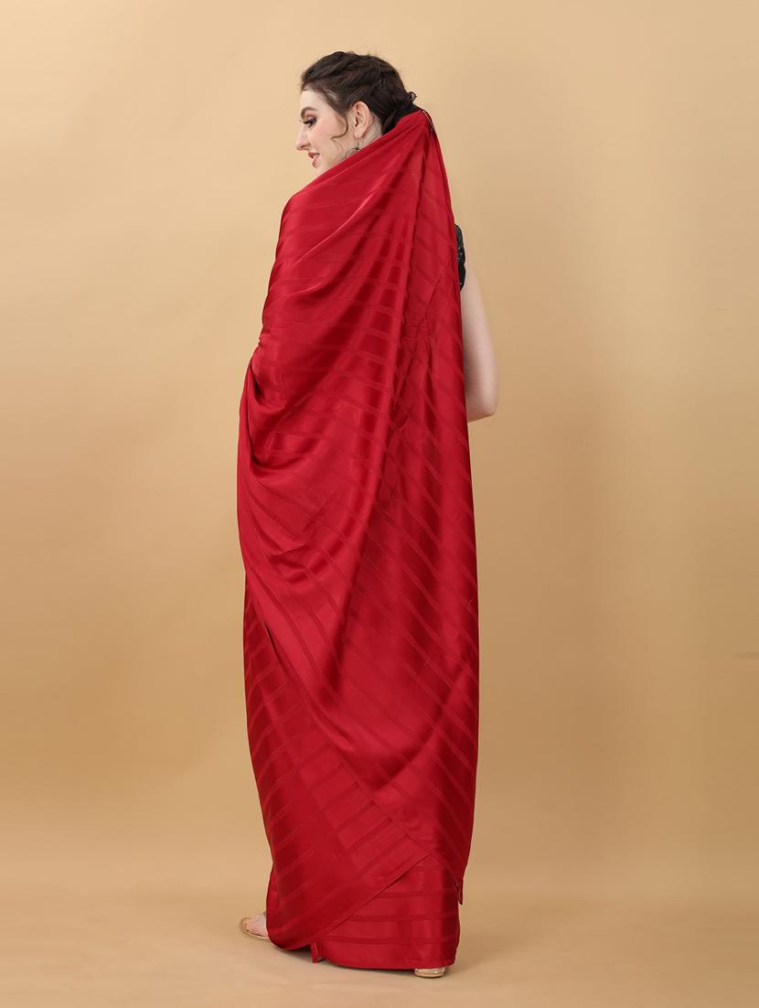 red satin plain saree with blouse - 18790305 - Standard Image - 3