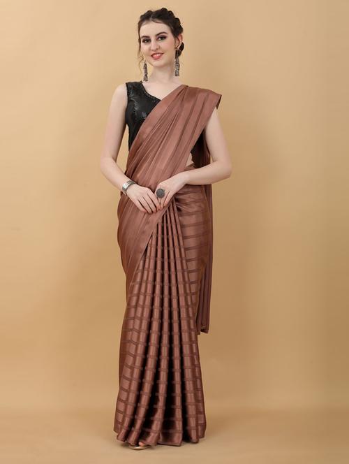 brown plain saree with blouse - 18790306 - Standard Image - 0