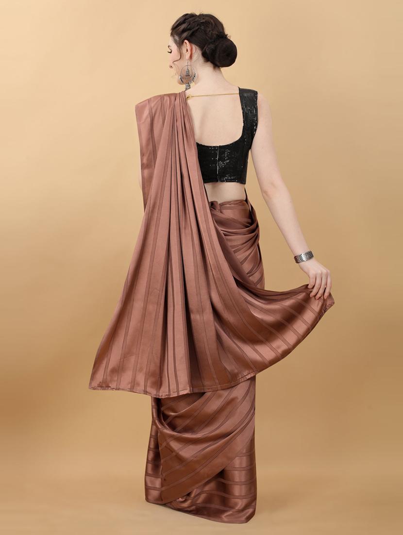 brown plain saree with blouse - 18790306 - Standard Image - 3