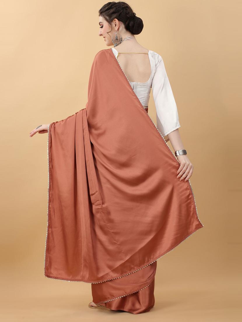 brown plain saree with koti with blouse - 18790316 - Standard Image - 3