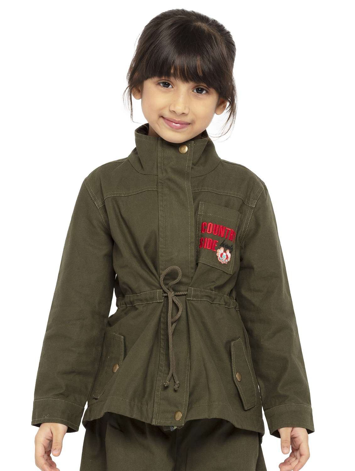 girls olive solid long sleeve jacket