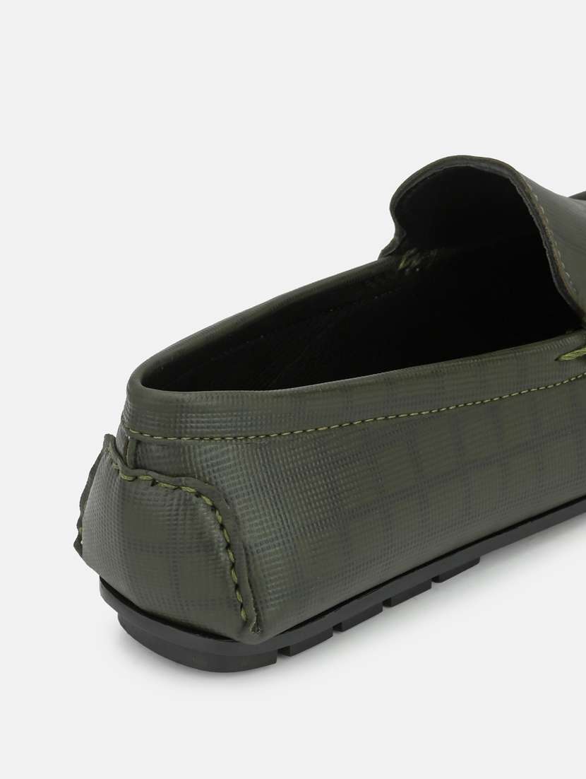 Green Synthetic Slip On Loafers