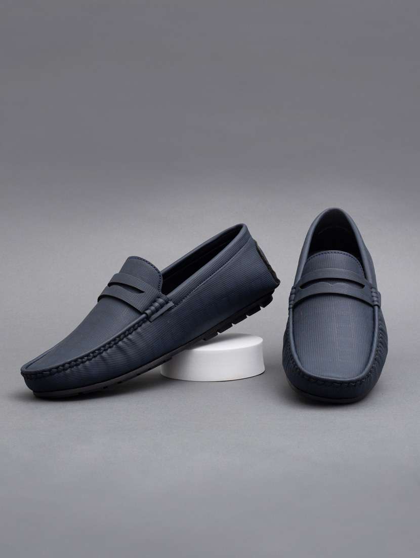 blue synthetic slip on loafers