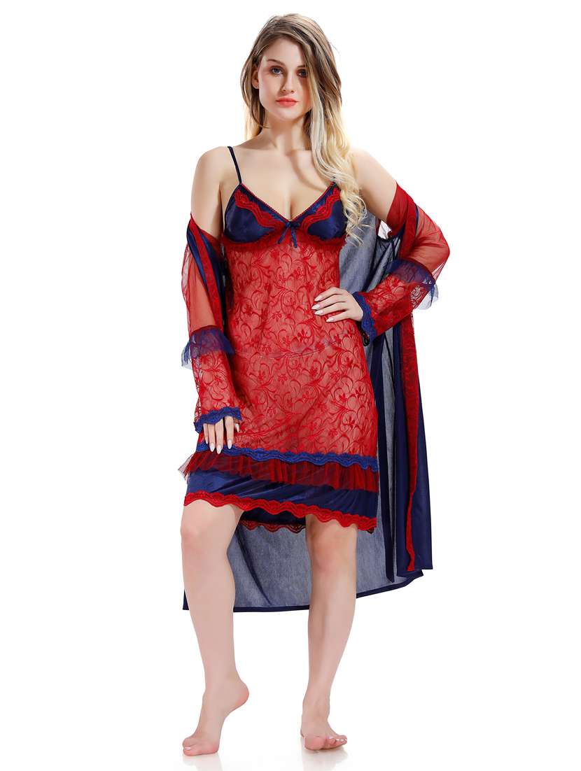solid sleepwear robe with babydoll set  - 18801282 -  Zoom Image - 0