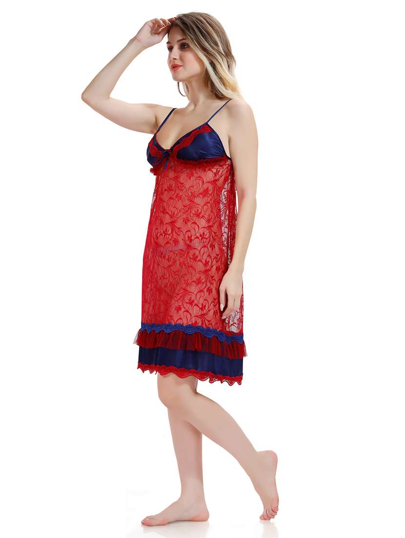 solid sleepwear robe with babydoll set - 18801282 - Standard Image - 3