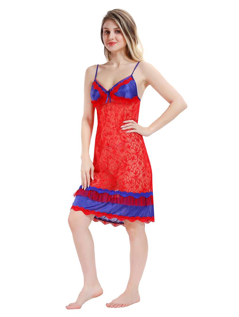 multi colored solid sleepwear robe with babydoll set - 18801283 - Standard Image - 3