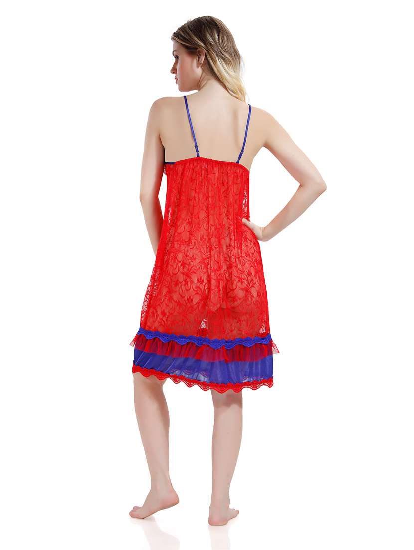 multi colored solid sleepwear robe with babydoll set - 18801283 - Standard Image - 5