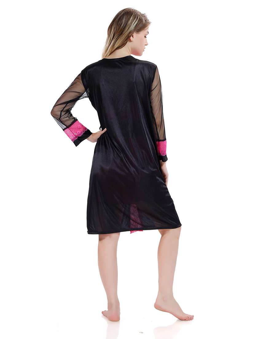 solid sleepwear robe with babydoll set - 18801285 - Standard Image - 3