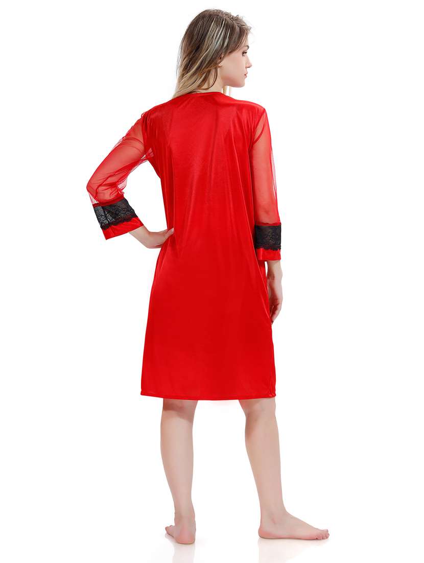 multi colored solid sleepwear robe with babydoll set - 18801286 - Standard Image - 3