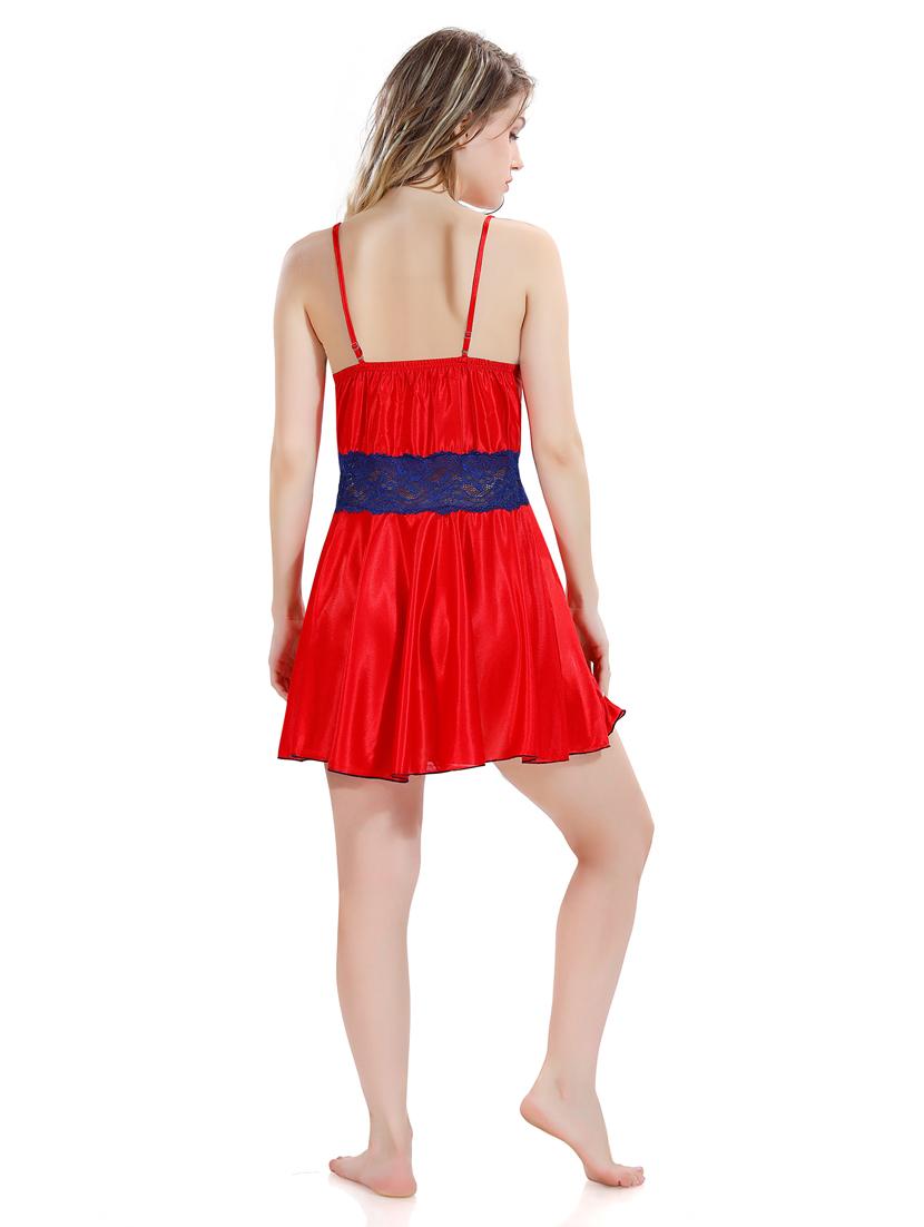 multi colored solid sleepwear robe with babydoll set - 18801287 - Standard Image - 5