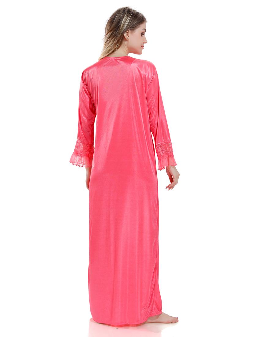 pink solid sleepwear robe with nighty set - 18801295 - Standard Image - 3